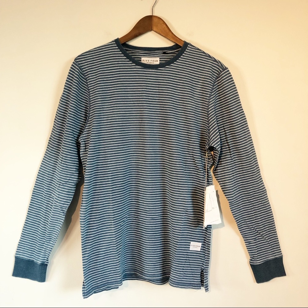 Five Four Los Angeles NWT Men’s Blue Striped Long Sleeve Shirt, size Medium